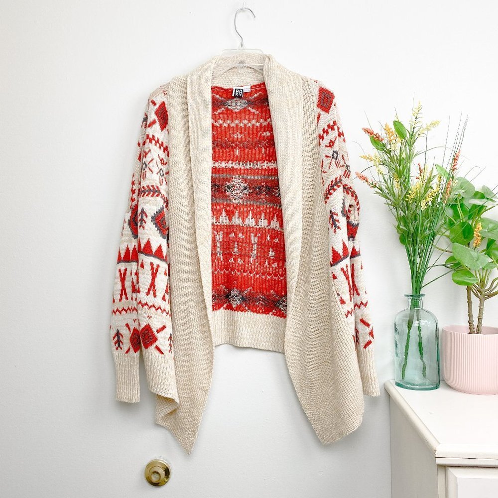 ⭐️ ROXY Aztec Western Boho Tribal Knit Cardigan Sweater Boho XS Cream